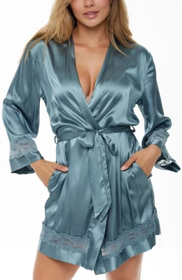 Womens Short Satin Lace Trim Robe, Silk Like Loungewear 7 Womens Short Satin Lace Trim Robe, Silk Like Loungewear - Image 7