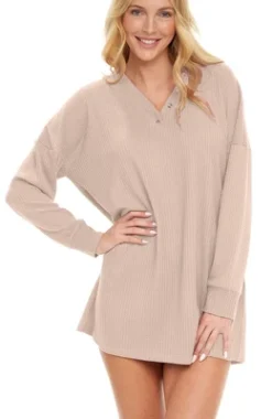 Women's Soft Ribbed Waffle Rib Knit Oversized Sleep Shirt, V-neck Night Shirt Sweater Top 21 Women's Soft Ribbed Waffle Rib Knit Oversized Sleep Shirt, V-neck Night Shirt Sweater Top -Avenue Sale Store GUEST b1f69051 7a45 4540 944a ff7746fa890b