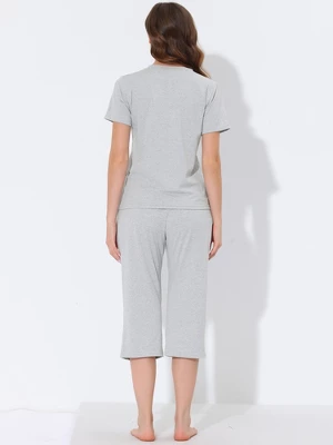 Cheibear Womens Sleepwear Pajama Set Round Neck Nightwear Lounge Pjs With Capri Pants 2 Cheibear Womens Sleepwear Pajama Set Round Neck Nightwear Lounge Pjs With Capri Pants - Image 2