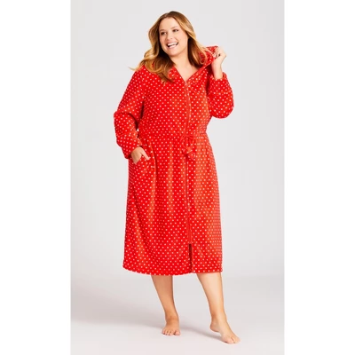 Women's Plus Size Zip Spot Robe - Red | AVENUE 2 Women's Plus Size Zip Spot Robe - Red | AVENUE - Image 2