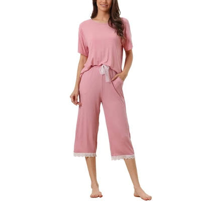 Cheibear Women's Modal Loose Summer Lace Trim Short Sleeve Carpri Pajama Set 9 Cheibear Women's Modal Loose Summer Lace Trim Short Sleeve Carpri Pajama Set - Image 9