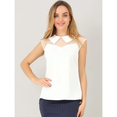 Allegra K Women's Mesh Semi Sheer Work Office Top Peter Pan Collar Shirt 1 Allegra K Women's Mesh Semi Sheer Work Office Top Peter Pan Collar Shirt