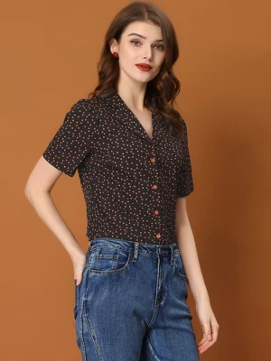 Allegra K Women's Heart-Shaped Polka Dots V Neck Short Sleeve Button Down Vintage Blouse 1 Allegra K Women's Heart-Shaped Polka Dots V Neck Short Sleeve Button Down Vintage Blouse