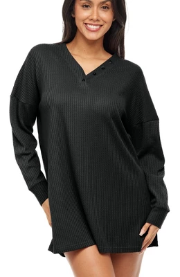Women's Soft Ribbed Waffle Rib Knit Oversized Sleep Shirt, V-neck Night Shirt Sweater Top 8 Women's Soft Ribbed Waffle Rib Knit Oversized Sleep Shirt, V-neck Night Shirt Sweater Top - Image 8