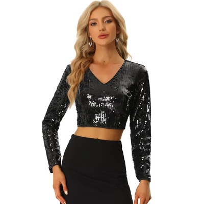Allegra K Women's Long Sleeve V Neck Sparkly Shiny Party Blouses 7 Allegra K Women's Long Sleeve V Neck Sparkly Shiny Party Blouses - Image 7