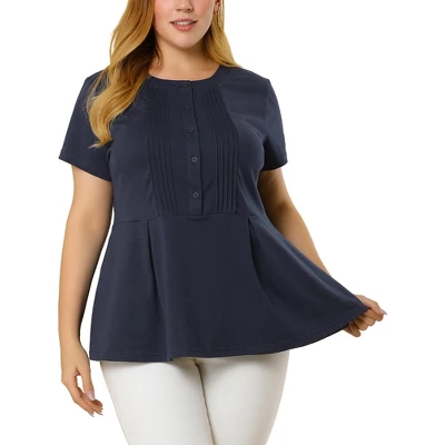 Agnes Orinda Women's Plus Size Pintuck Half Placket Button Front Peplum Blouses 1 Agnes Orinda Women's Plus Size Pintuck Half Placket Button Front Peplum Blouses