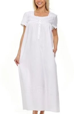 Women's Cotton Victorian Nightgown, Katelyn Short Sleeve Lace Trimmed Button Up Long Vintage Night Dress Gown 3 Women's Cotton Victorian Nightgown, Katelyn Short Sleeve Lace Trimmed Button Up Long Vintage Night Dress Gown - Image 3