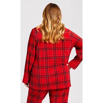 Women's Plus Size Fleece Check Sleep Top - Red | AVENUE 2 Women's Plus Size Fleece Check Sleep Top - Red | AVENUE - Image 2