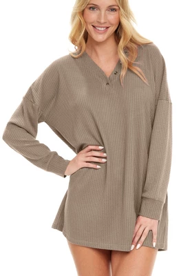 Women's Soft Ribbed Waffle Rib Knit Oversized Sleep Shirt, V-neck Night Shirt Sweater Top 7 Women's Soft Ribbed Waffle Rib Knit Oversized Sleep Shirt, V-neck Night Shirt Sweater Top - Image 7