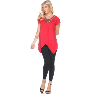 Women's Embellished V-Neck Fenella Top Tunic - White Mark 10 Women's Embellished V-Neck Fenella Top Tunic - White Mark - Image 10