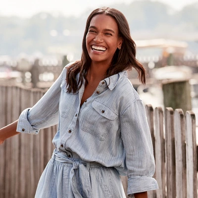 Lands' End Women's Indigo Tencel Heritage Long Sleeve Shirt 2 Lands' End Women's Indigo Tencel Heritage Long Sleeve Shirt - Image 2