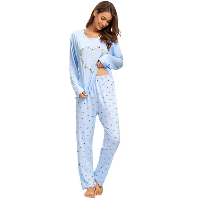 Cheibear Womens Sleepwear Lounge Heart Print With Pants Long Sleeve Pajama Set 1 Cheibear Womens Sleepwear Lounge Heart Print With Pants Long Sleeve Pajama Set