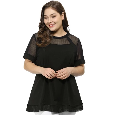 Agnes Orinda Women's Plus Size Round Neck Lace Swing Yoke Top 6 Agnes Orinda Women's Plus Size Round Neck Lace Swing Yoke Top - Image 6