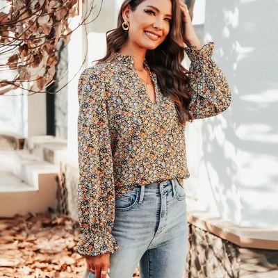 Women's Ditsy Floral Split Neck Top - Cupshe 1 Women's Ditsy Floral Split Neck Top - Cupshe