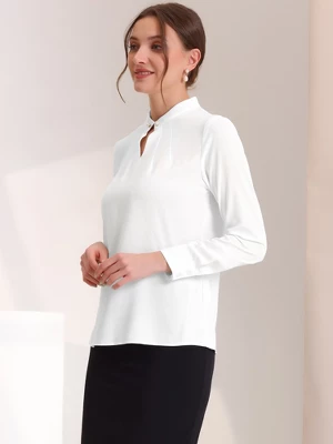 Allegra K Women's Pleated Mock Neck Pearl Decor Elegant Work Blouse 2 Allegra K Women's Pleated Mock Neck Pearl Decor Elegant Work Blouse - Image 2