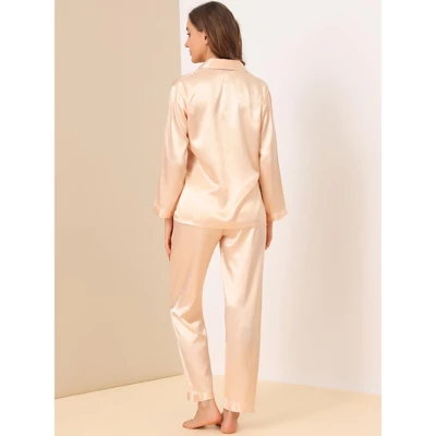 Allegra K Women's Satin Button Down Sleepshirt With Pants Halloween Pajama Set 4 Allegra K Women's Satin Button Down Sleepshirt With Pants Halloween Pajama Set - Image 4