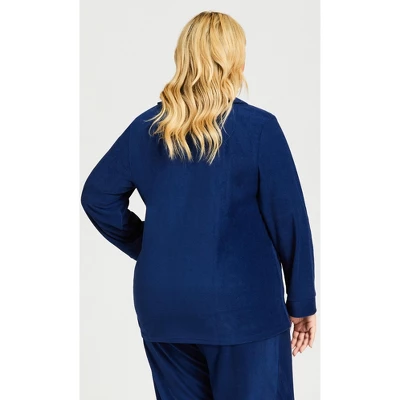 Women's Plus Size Button Fleece Top - Navy | AVENUE 2 Women's Plus Size Button Fleece Top - Navy | AVENUE - Image 2
