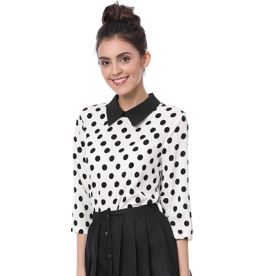 Allegra K Women's Polka Dots Contrast Peter Pan Collar Top 3/4 Sleeves Blouse 9 Allegra K Women's Polka Dots Contrast Peter Pan Collar Top 3/4 Sleeves Blouse - Image 9