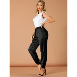 Allegra K Women's Drawstring Elastic Waist Athleisure Pants Ankle Length Satin Joggers With Pocket 22 Allegra K Women's Drawstring Elastic Waist Athleisure Pants Ankle Length Satin Joggers With Pocket -Avenue Sale Store GUEST c436b1fc b426 43cd 924d c53d15ed99a9