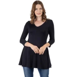 24seven Comfort Apparel Womens Three Quarter Sleeve V-Neck Tunic Top -Avenue Sale Store GUEST c5276101 c204 417c 9998 b2cf87e4af53