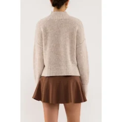 August Sky Women's Mock Neck Relaxed Heather Pullover Sweater