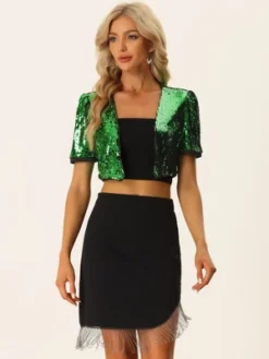 Allegra K Women's Puff Short Sleeve Open Front Party Crop Sequin Cardigan 9 Allegra K Women's Puff Short Sleeve Open Front Party Crop Sequin Cardigan -Avenue Sale Store GUEST c639c49e 554a 45f0 afeb e9663216afbf