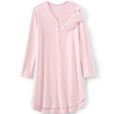 Lands' End Women's Cozy Gown Sleep Set - Shirt Gown And Mask 5 Lands' End Women's Cozy Gown Sleep Set - Shirt Gown And Mask - Image 5