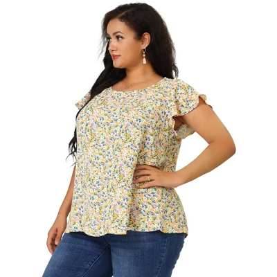 Agnes Orinda Women's Plus Size Floral Short Sleeve Casual Blouse 3 Agnes Orinda Women's Plus Size Floral Short Sleeve Casual Blouse - Image 3