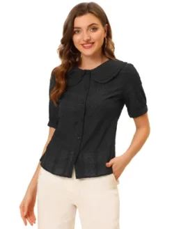 Allegra K Women's Peter Pan Collar Swiss Dots Short Sleeves Button Front Shirt 17 Allegra K Women's Peter Pan Collar Swiss Dots Short Sleeves Button Front Shirt -Avenue Sale Store GUEST c78f3f56 1783 4204 9319 82b5e3be0c12