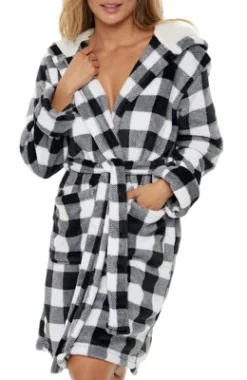 Women's Classic Plush Hooded Robe, Short Fleece Plaid Bathrobe With Hood 19 Women's Classic Plush Hooded Robe, Short Fleece Plaid Bathrobe With Hood -Avenue Sale Store GUEST c83555de 2605 40dd a8a2 bd5b978d9787