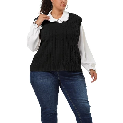 Agnes Orinda Women's Plus Size V Neck Knit Sleeveless Pullover Sweater Vests 6 Agnes Orinda Women's Plus Size V Neck Knit Sleeveless Pullover Sweater Vests - Image 6