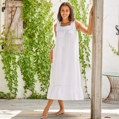 Women's Cotton Victorian Nightgown, Phoebe Sleeveless Lace Trimmed Button Up Long Vintage Night Dress Gown 3 Women's Cotton Victorian Nightgown, Phoebe Sleeveless Lace Trimmed Button Up Long Vintage Night Dress Gown - Image 3