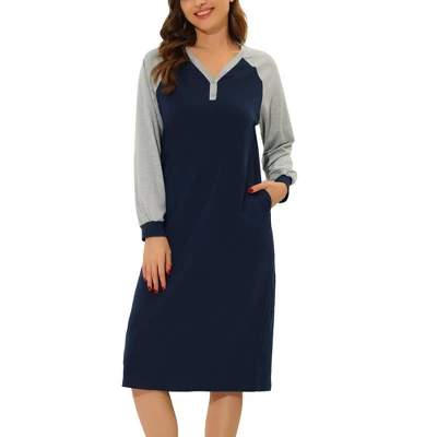 Cheibear Women's Sleepshirt Pajama Dress Long Sleeves With Pockets Henley Lounge Nightgown 6 Cheibear Women's Sleepshirt Pajama Dress Long Sleeves With Pockets Henley Lounge Nightgown - Image 6