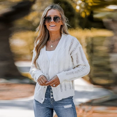 Women's Cable Knit Button-Front Cardigan - Cupshe 3 Women's Cable Knit Button-Front Cardigan - Cupshe - Image 3