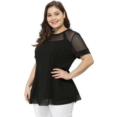 Agnes Orinda Women's Plus Size Round Neck Lace Swing Yoke Top 3 Agnes Orinda Women's Plus Size Round Neck Lace Swing Yoke Top - Image 3