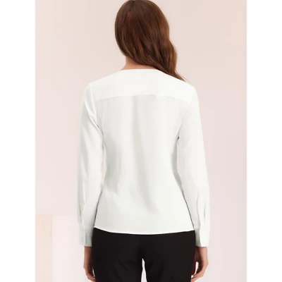 Allegra K Women's Elegant Long Sleeve V Neck Work Office Blouse 2 Allegra K Women's Elegant Long Sleeve V Neck Work Office Blouse - Image 2