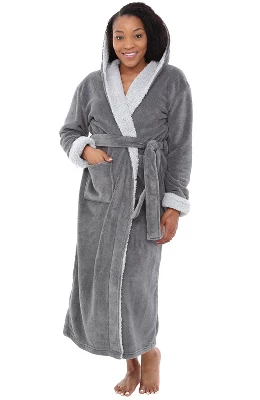 Women's Warm Winter Robe, Plush Fleece Full Length Long Hooded Bathrobe 8 Women's Warm Winter Robe, Plush Fleece Full Length Long Hooded Bathrobe - Image 8
