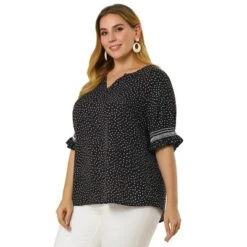 Agnes Orinda Women's Plus Size Pin Dots Smocked Floral Boho Blouses -Avenue Sale Store GUEST d01c9b39 8ff4 47d7 8fc0 bd53f593f8f6