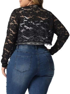 Agnes Orinda Women's Plus Size Lace Sheer Shrug Open Front Crop Cardigans 3 Agnes Orinda Women's Plus Size Lace Sheer Shrug Open Front Crop Cardigans - Image 3