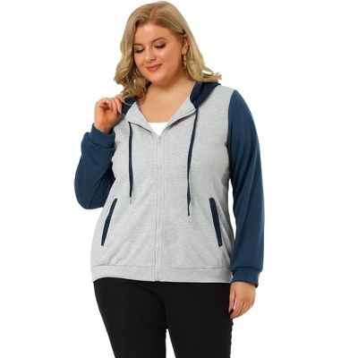 Agnes Orinda Women's Plus Size Casual Hood Color Block Zip Up Hoodie Jacket With Pocket 6 Agnes Orinda Women's Plus Size Casual Hood Color Block Zip Up Hoodie Jacket With Pocket - Image 6