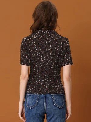 Allegra K Women's Heart-Shaped Polka Dots V Neck Short Sleeve Button Down Vintage Blouse 3 Allegra K Women's Heart-Shaped Polka Dots V Neck Short Sleeve Button Down Vintage Blouse - Image 3