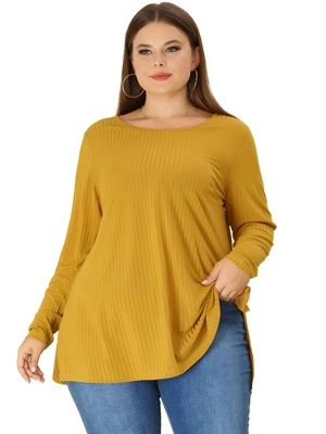 Agnes Orinda Women's Plus Size Plain Casual Split Side Long Sleeve Top 2 Agnes Orinda Women's Plus Size Plain Casual Split Side Long Sleeve Top - Image 2