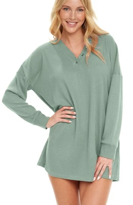 Women's Soft Ribbed Waffle Rib Knit Oversized Sleep Shirt, V-neck Night Shirt Sweater Top 11 Women's Soft Ribbed Waffle Rib Knit Oversized Sleep Shirt, V-neck Night Shirt Sweater Top - Image 11