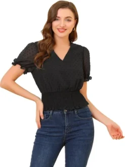 Allegra K Women's V Neck Short Puff Sleeve Swiss Dots Smocked Waist Summer Blouse 12 Allegra K Women's V Neck Short Puff Sleeve Swiss Dots Smocked Waist Summer Blouse -Avenue Sale Store GUEST d365fe89 67b4 4801 bc79 35ea330c7553