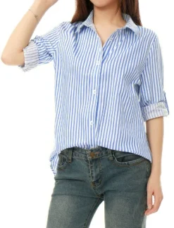 Allegra K Women's Striped Button Down Roll-up Long Sleeves Point Collar Shirt 21 Allegra K Women's Striped Button Down Roll-up Long Sleeves Point Collar Shirt -Avenue Sale Store GUEST d43732ca db41 49d0 bb3f 23f85999ea43