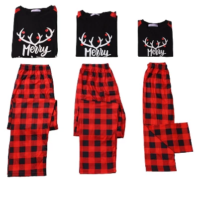Cheibear Christmas Deer Loungewear Long Sleeves Tee Plaid Pants 2 Piece Family Pajama Sets 2 Cheibear Christmas Deer Loungewear Long Sleeves Tee Plaid Pants 2 Piece Family Pajama Sets - Image 2