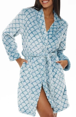 Women's Warm Soft Plush Fleece Bathrobe, Knee Length Robe, Seashell Scalloped 10 Women's Warm Soft Plush Fleece Bathrobe, Knee Length Robe, Seashell Scalloped - Image 10