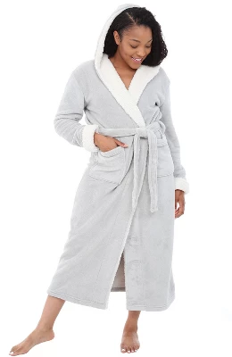 Women's Warm Winter Robe, Plush Fleece Full Length Long Hooded Bathrobe 10 Women's Warm Winter Robe, Plush Fleece Full Length Long Hooded Bathrobe - Image 10