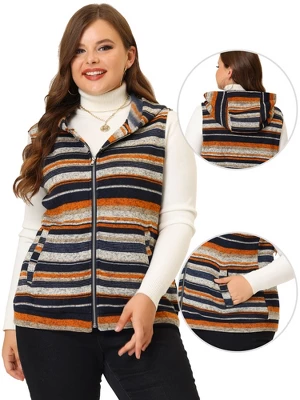 Agnes Orinda Plus Size Jacket For Women Pullover Zip Up Stripe Printed Sleeveless Knit Boho Vest Hoodie 1 Agnes Orinda Plus Size Jacket For Women Pullover Zip Up Stripe Printed Sleeveless Knit Boho Vest Hoodie
