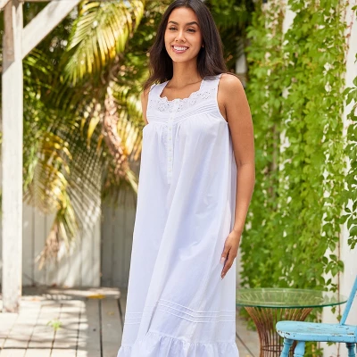 Women's Cotton Victorian Nightgown, Gwendoline Sleeveless Lace Trimmed Button Up Long Vintage Night Dress Gown 2 Women's Cotton Victorian Nightgown, Gwendoline Sleeveless Lace Trimmed Button Up Long Vintage Night Dress Gown - Image 2